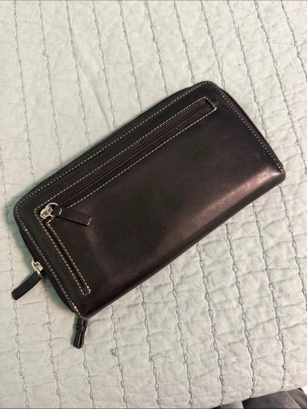 Lodis Black Leather Wallet zip around inside zipper pocket